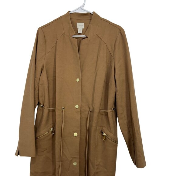 Chicos Brown Button-Front Utility Jacket Drawstring Waist & Zipper Pockets SZ 2 - Picture 14 of 14
